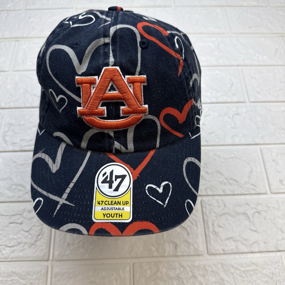 Auburn Tigers NCAA Youth Hat 47 Brand Clean Up Navy Blue Hearts Adjustable Cap